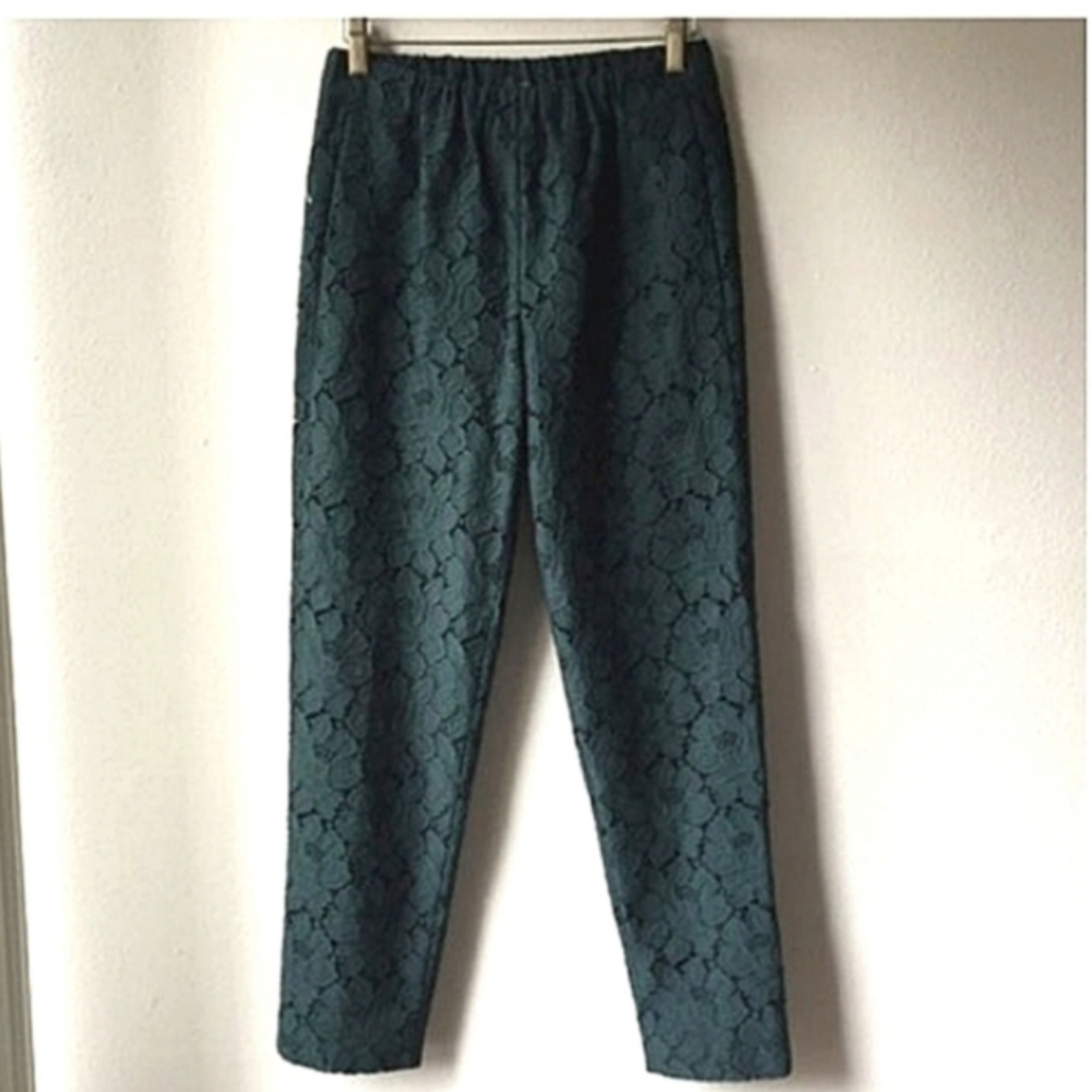 Dark green lace xs 0 J. Crew pull-on high-waisted work casual easy pull on pants